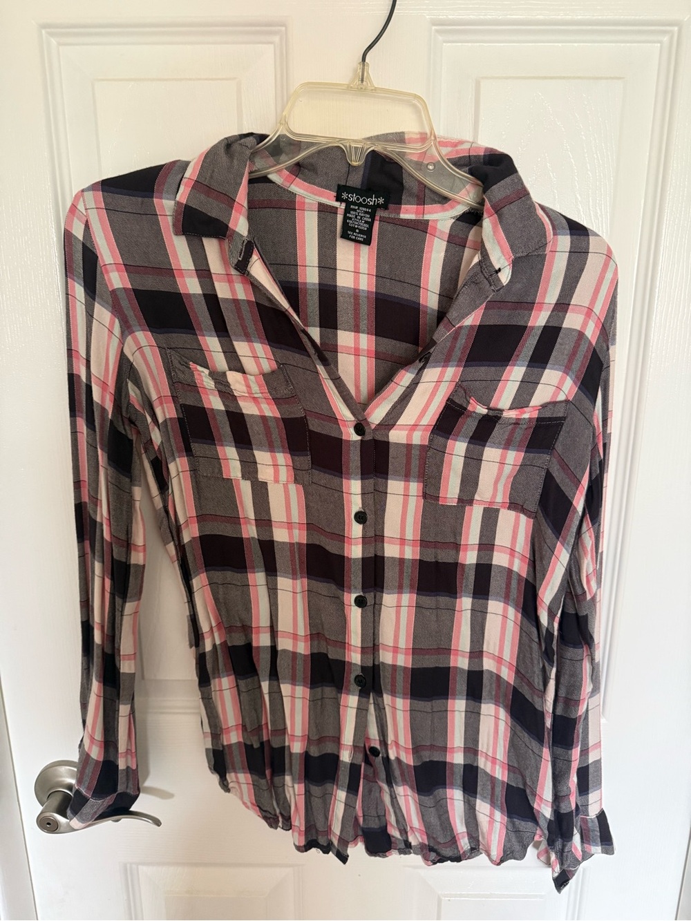 Stoosh Pink Black Gray Plaid Button-Down Shirt